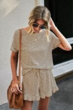 Round Neck Striped Top Short Set