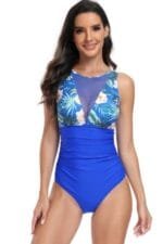 Sleeveless Color Block Floral Fit Lace Swimsuits