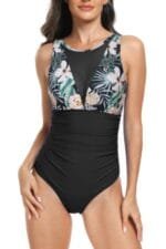 Sleeveless Color Block Floral Fit Lace Swimsuits
