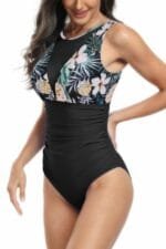 Sleeveless Color Block Floral Fit Lace Swimsuits