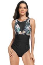 Sleeveless Color Block Floral Fit Lace Swimsuits