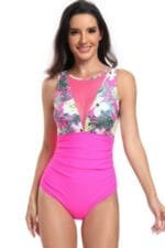 Sleeveless Color Block Floral Fit Lace Swimsuits