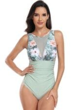 Sleeveless Color Block Floral Fit Lace Swimsuits