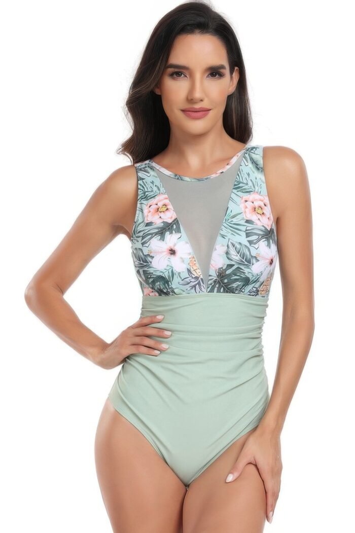 Sleeveless color block floral fit lace swimsuits - image 14