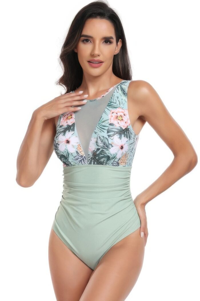 Sleeveless color block floral fit lace swimsuits - image 15