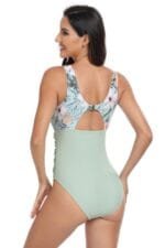 Sleeveless Color Block Floral Fit Lace Swimsuits