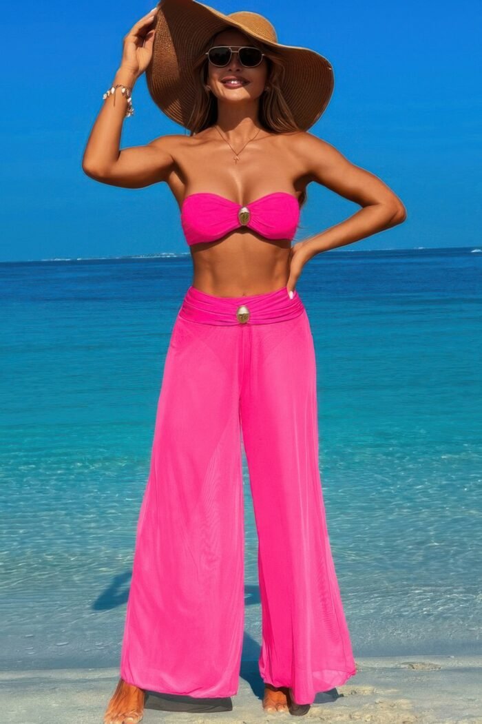 Solid color metal decor beach bikini pants set - image 1