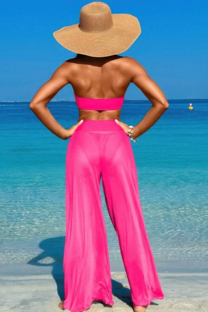 Solid color metal decor beach bikini pants set - image 3