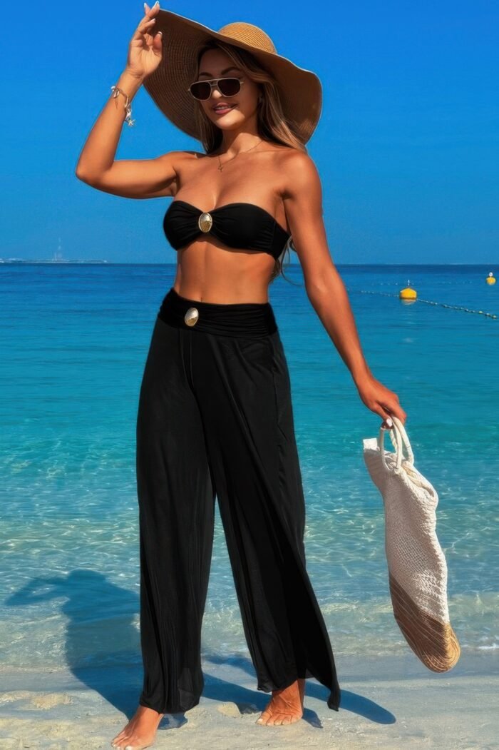 Solid color metal decor beach bikini pants set - image 7