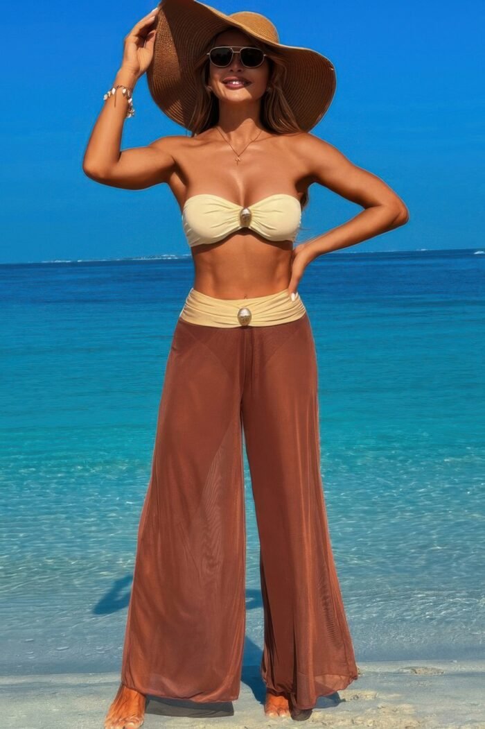 Solid color metal decor beach bikini pants set - image 13