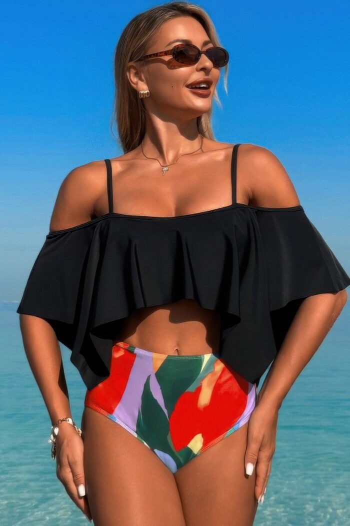 Ruffle top high waisted bottom tankini swimsuit - image 3