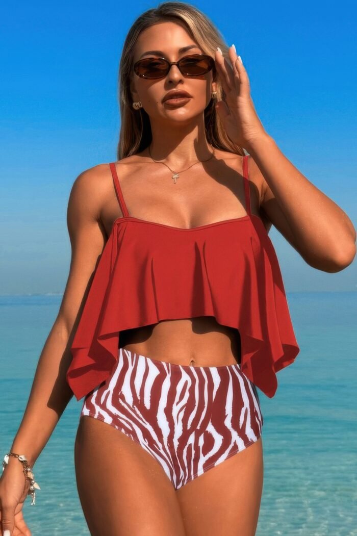 Ruffle top high waisted bottom tankini swimsuit - image 5