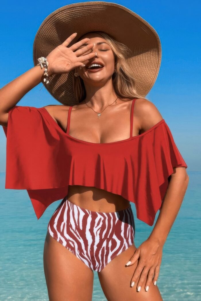 Ruffle top high waisted bottom tankini swimsuit - image 6
