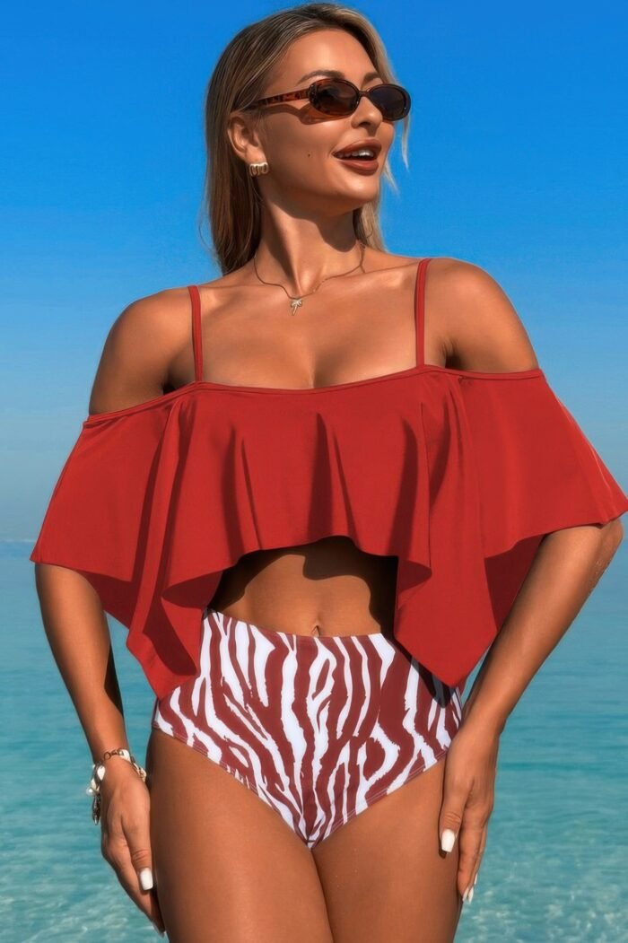 Ruffle top high waisted bottom tankini swimsuit - image 7