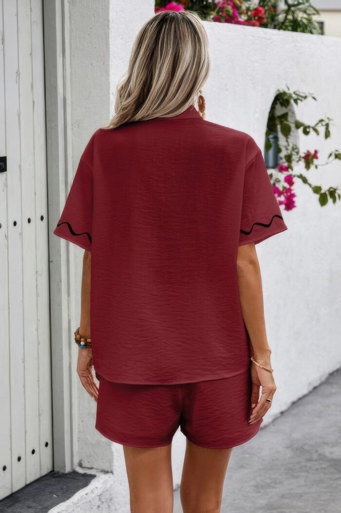 Two Piece Button Down Short Sleeve Outfits Sets - Image 6