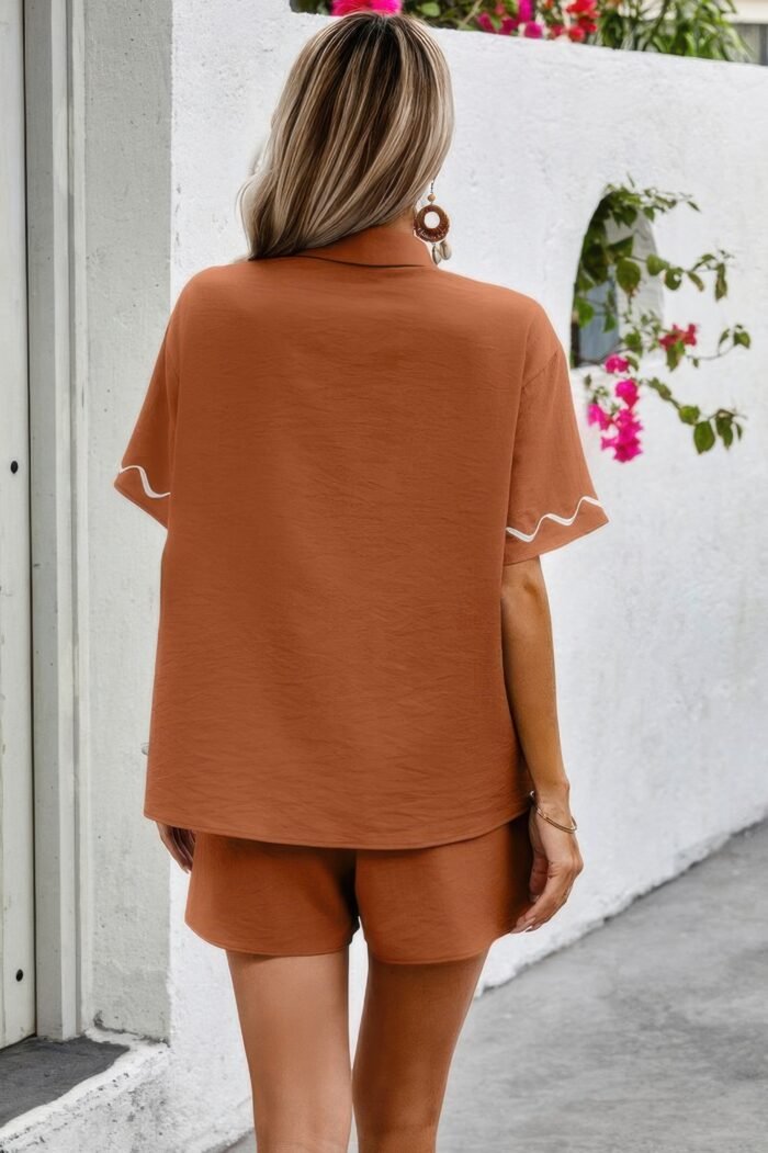 Two Piece Button Down Short Sleeve Outfits Sets - Image 12