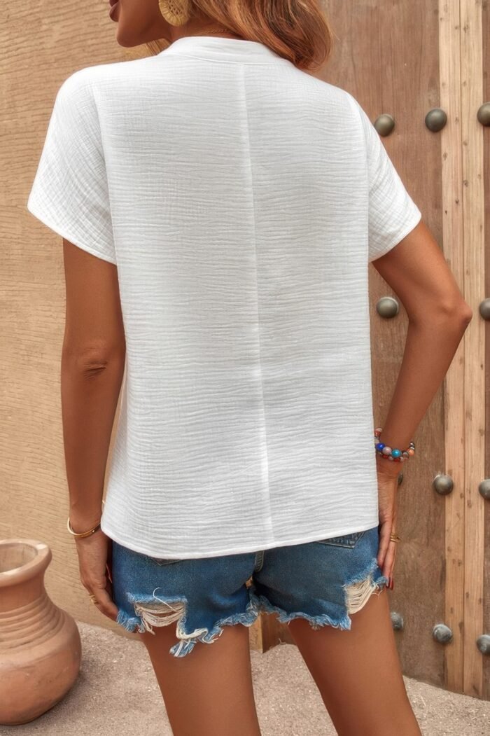 Bat Sleeve V Neck Loose Tank Ruched Solid Blouse - Image 5