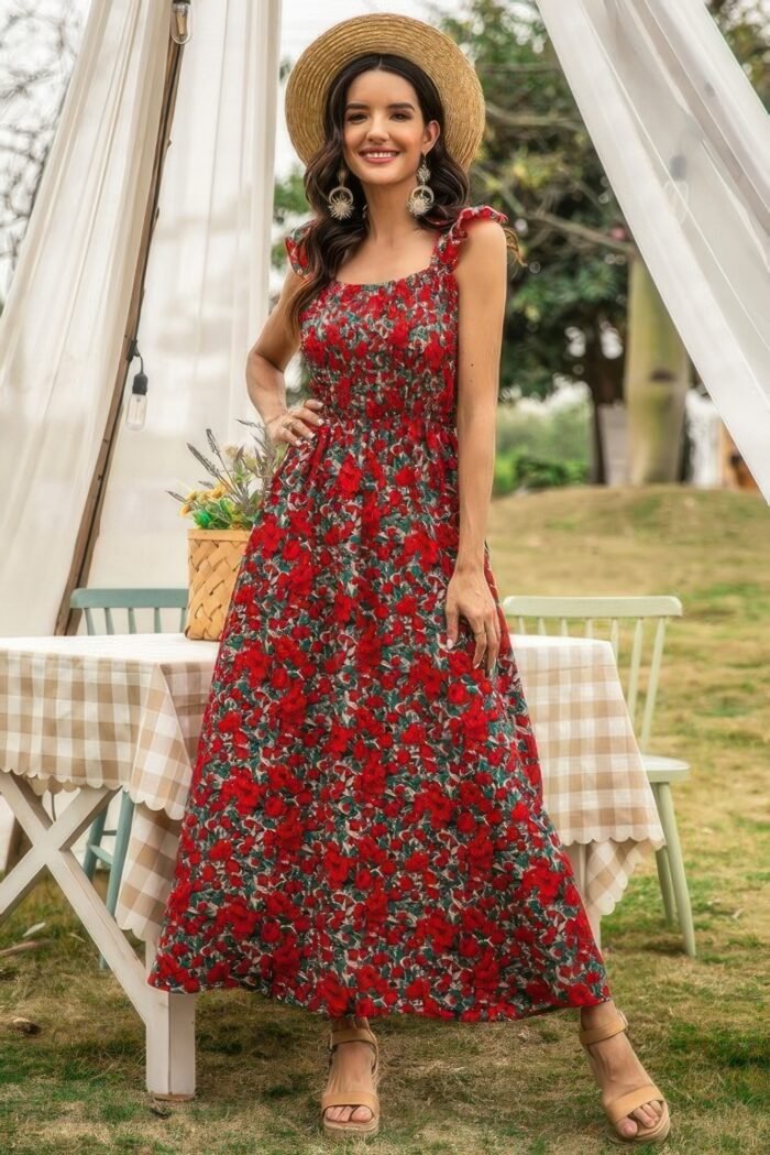 Sleeveless Floral Low Neck Max Dress - Image 1