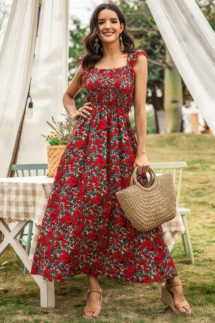 Sleeveless Floral Low Neck Max Dress - Image 3