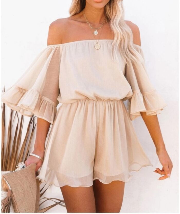 Off shoulder bell sleeve romper - image 1