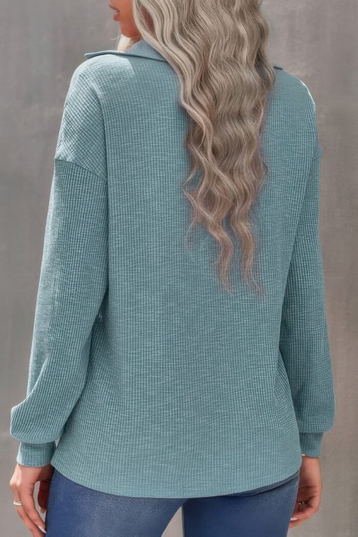 Half Zip Long Sleeve Solid Knit Top - Image 2
