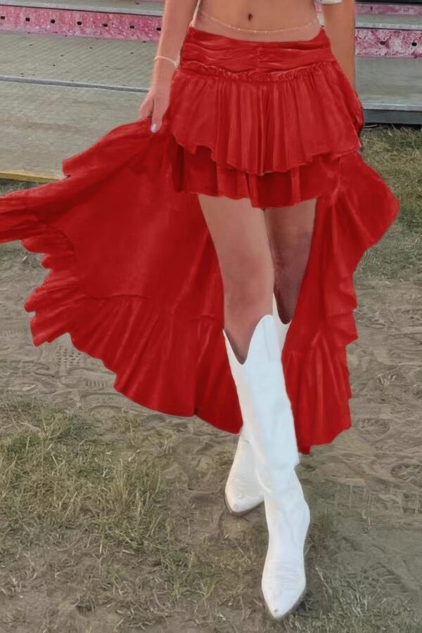 Solid Low Ruffle Hem Egirl Goth Tiered Midi Skirt