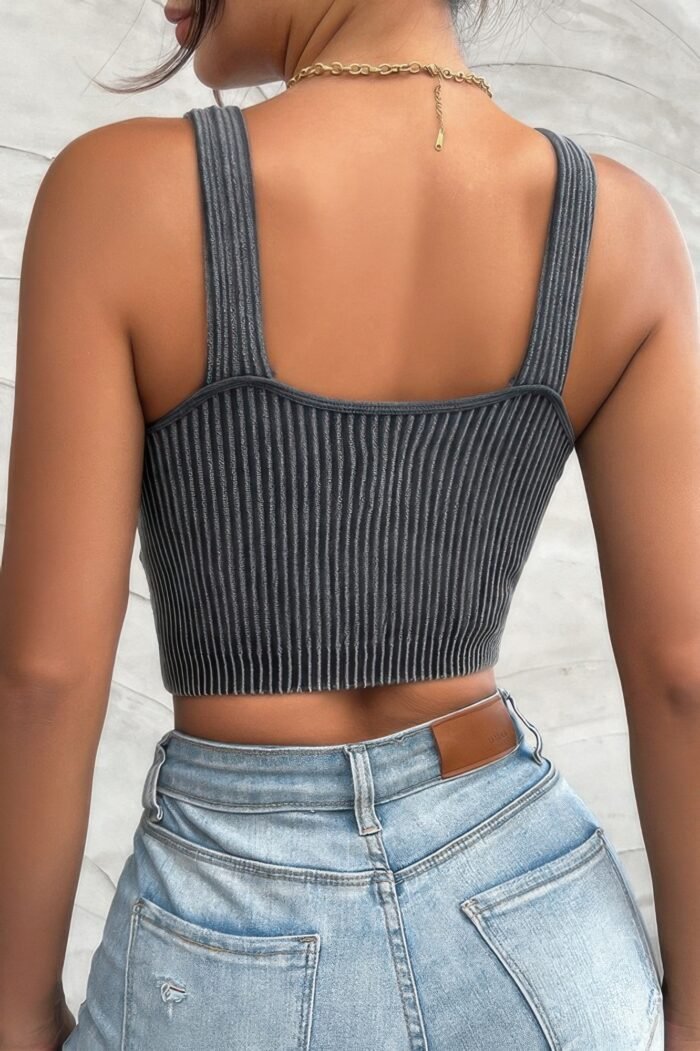 Solid V Neck Elastic Sleeveless High Waist Top - Image 4