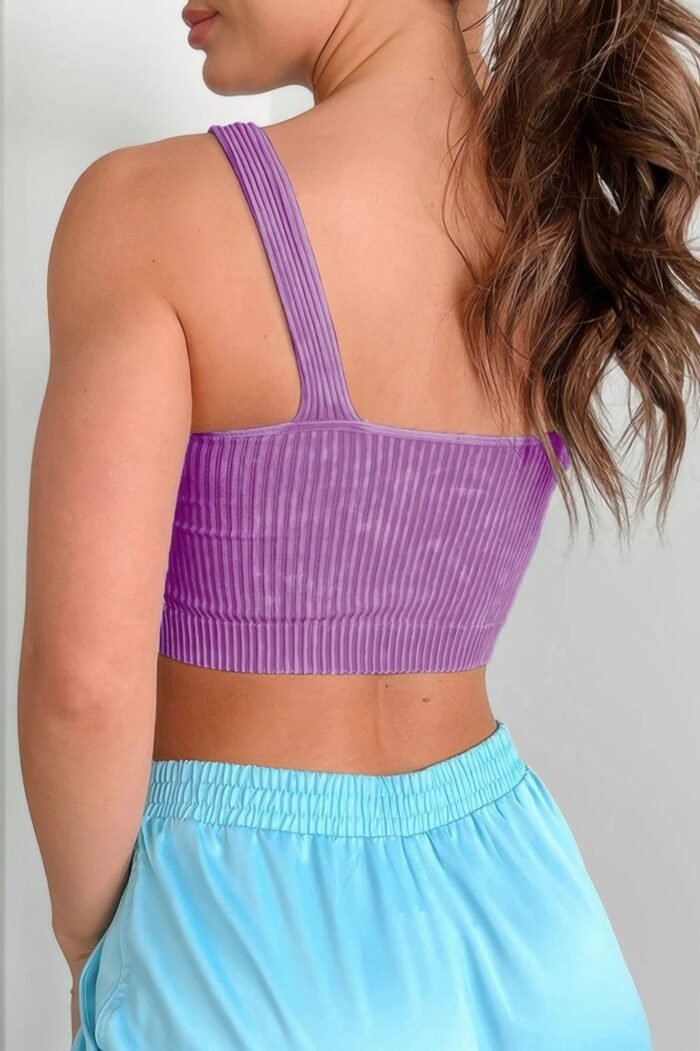 Solid V Neck Elastic Sleeveless High Waist Top - Image 9