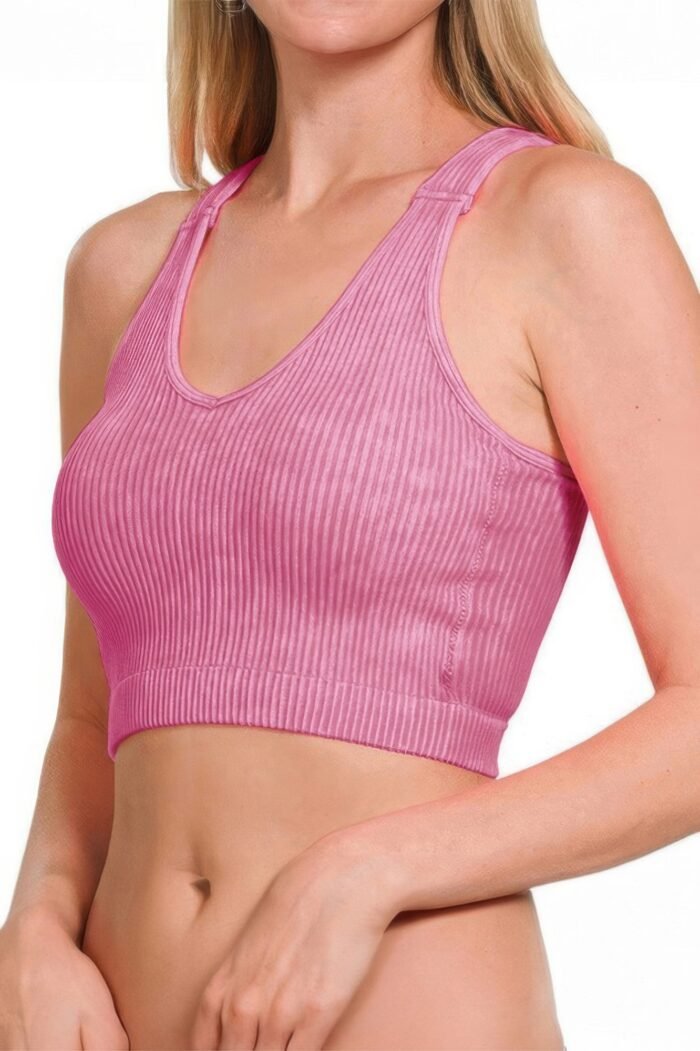 Solid V Neck Elastic Sleeveless High Waist Top - Image 10