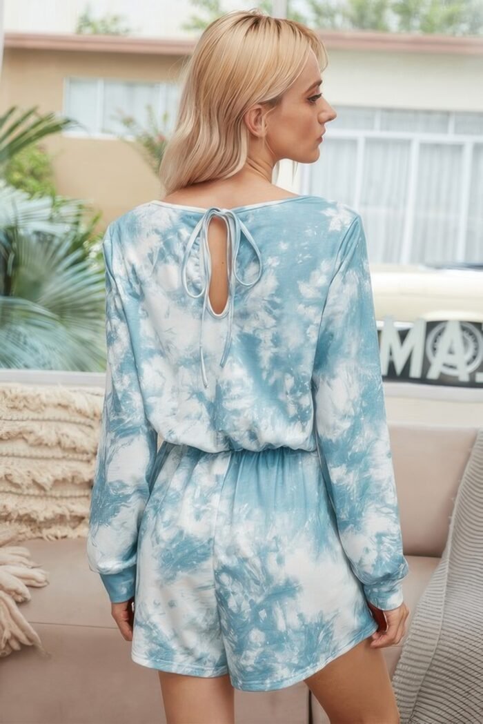 Tie dye round neck drawstring romper - image 2