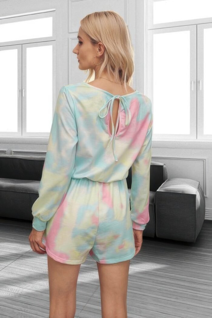 Tie dye round neck drawstring romper - image 4