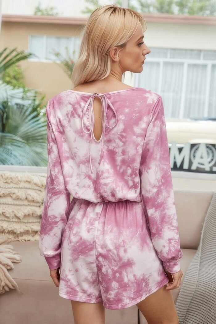 Tie dye round neck drawstring romper - image 7