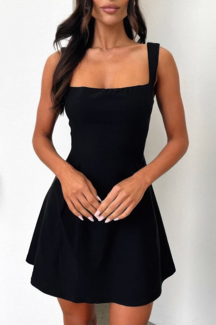 Solid Sleeveless Fit Wide Strap A Line Dress - Image 1