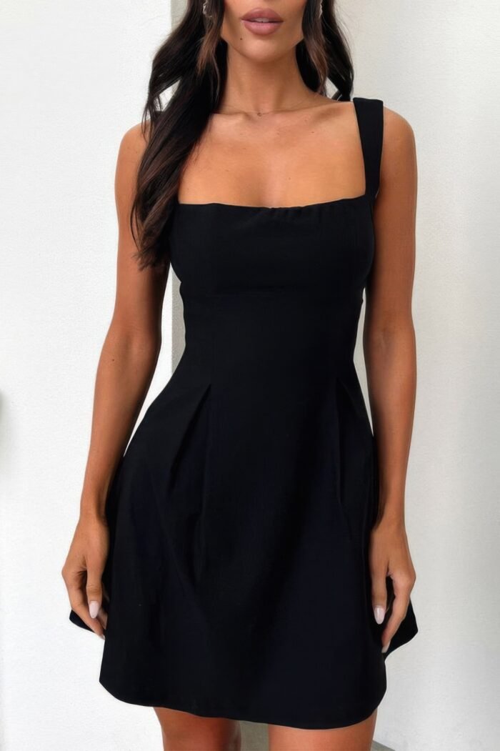Solid Sleeveless Fit Wide Strap A Line Dress - Image 2
