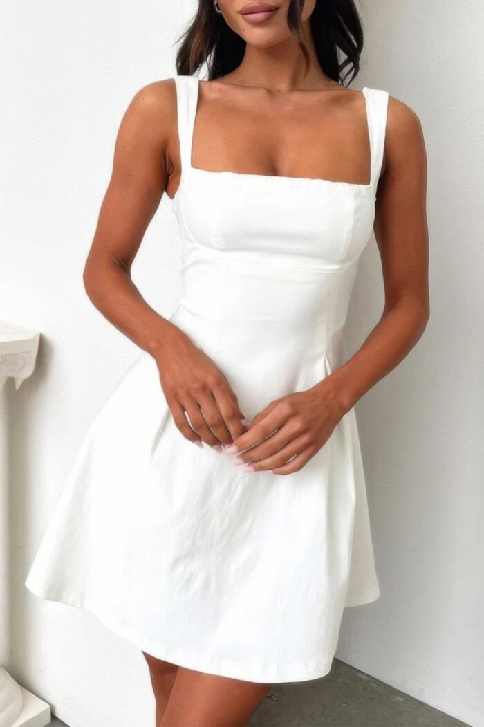 Solid Sleeveless Fit Wide Strap A Line Dress - Image 6