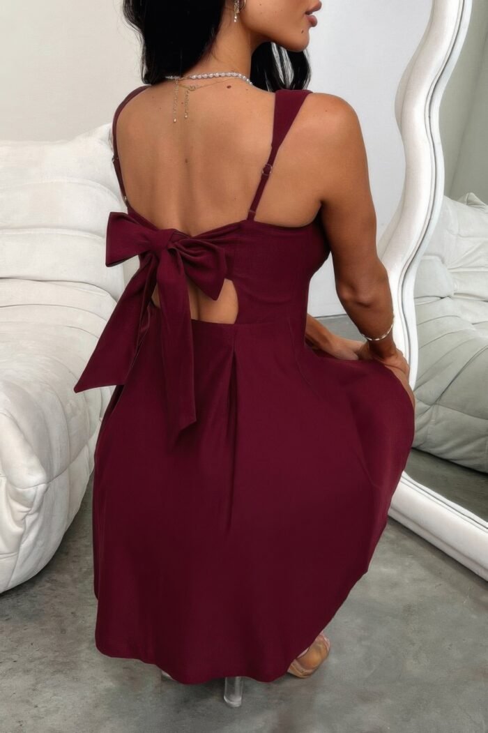 Solid Sleeveless Fit Wide Strap A Line Dress - Image 11