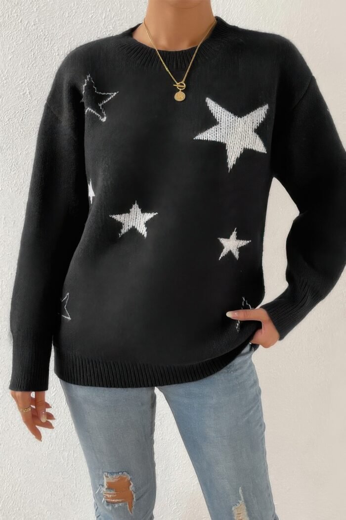 Star Print Knit Lose Fit Sweater - Image 1