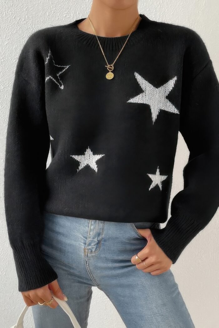 Star Print Knit Lose Fit Sweater - Image 2
