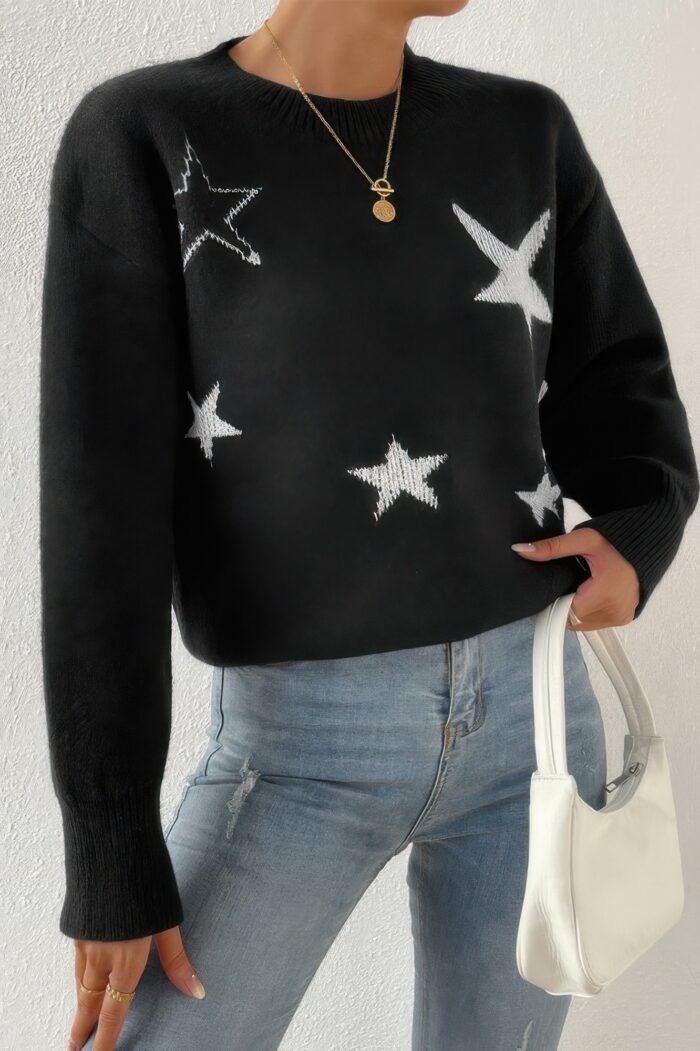 Star Print Knit Lose Fit Sweater - Image 3