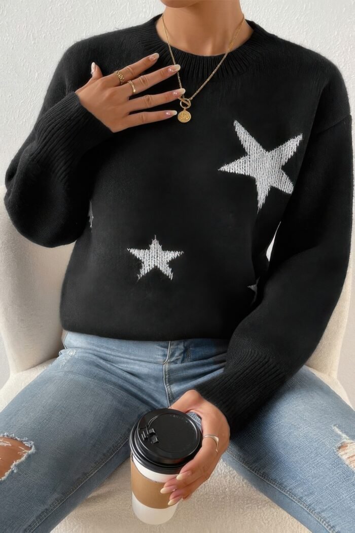 Star Print Knit Lose Fit Sweater - Image 4
