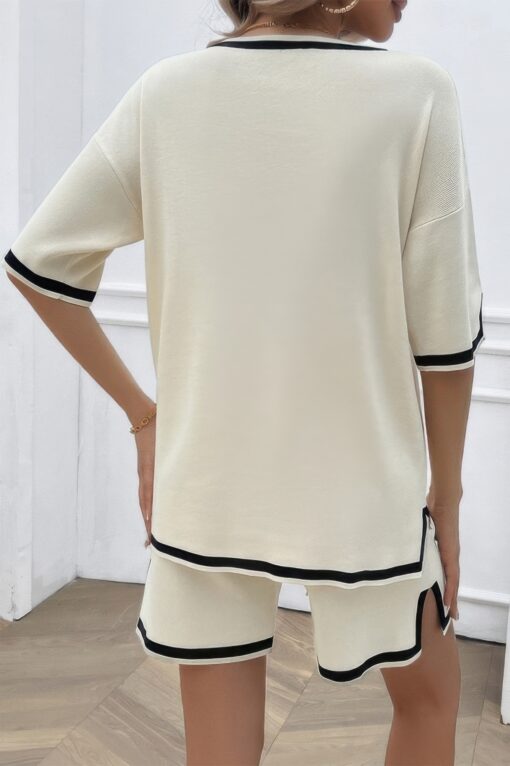 Knit Solid Deep V Neck Loose Drawstring Loose Set - Image 5