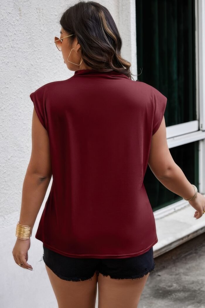 Plus solid pleated sleeveless elastic fit shirt - image 5