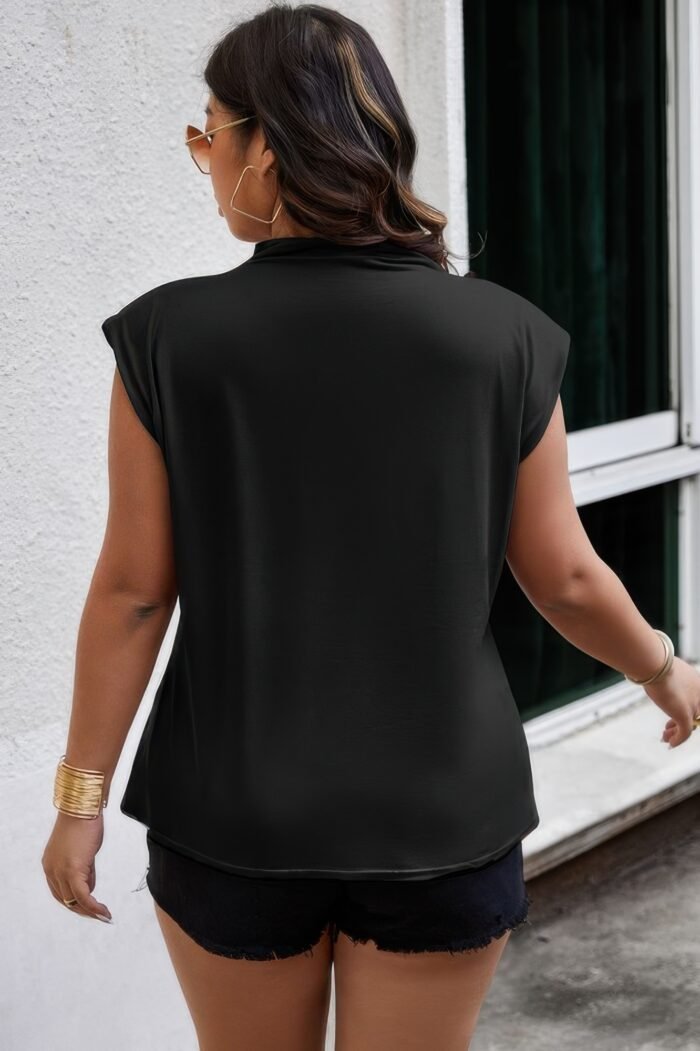 Plus solid pleated sleeveless elastic fit shirt - image 9