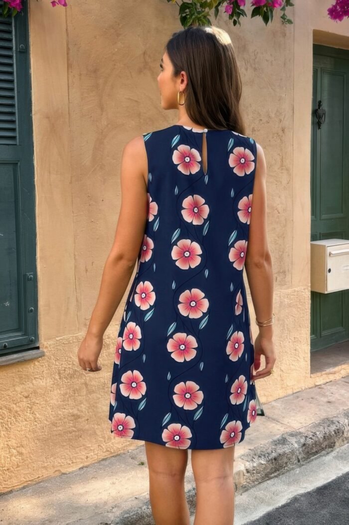 Round Neck Floral Print Sleeveless Loose Dress - Image 3