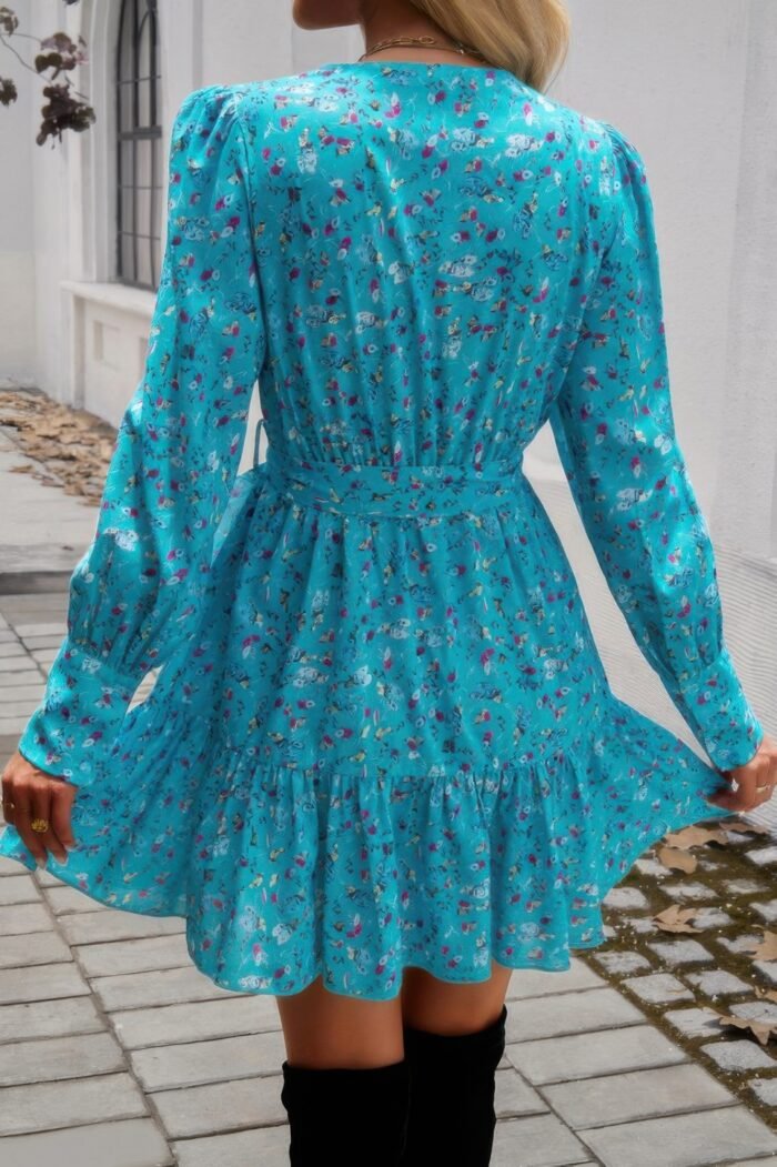 Ruffled Printed Surplice Long Sleeve Mini Dress - Image 5