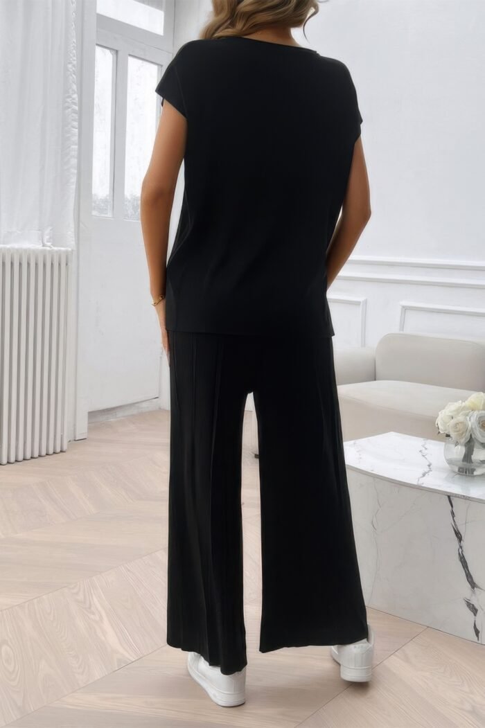 Two Pieces Short Sleeve Outfit Pullover Wide Leg Set - Image 7