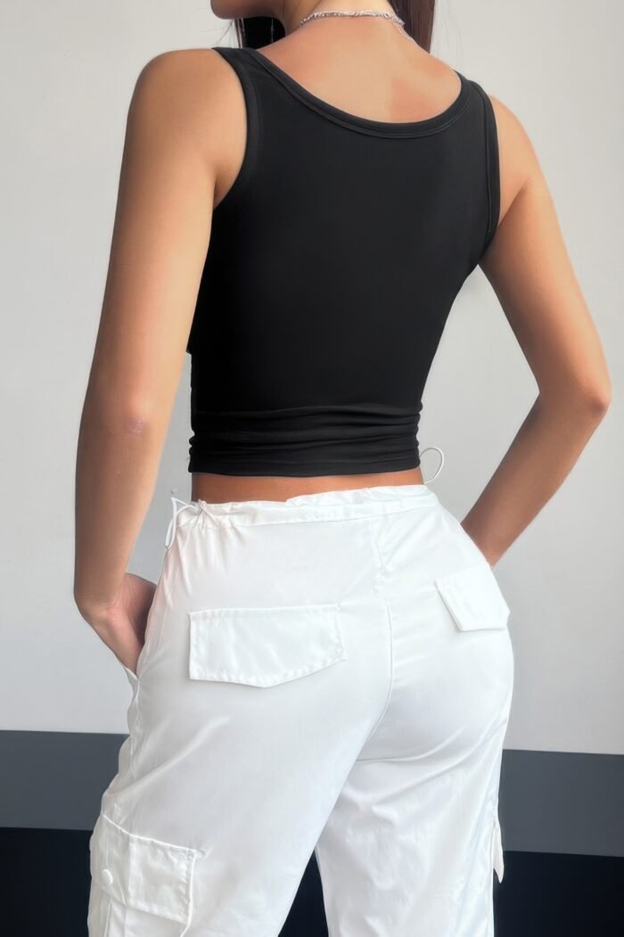 Plain Quarter Button Square Neck Fit Tank - Image 6