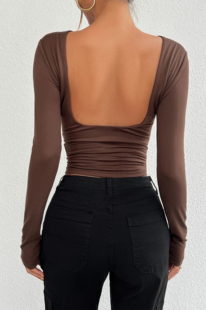 Plain Long Sleeve Open Back Slim Fit Top - Image 11