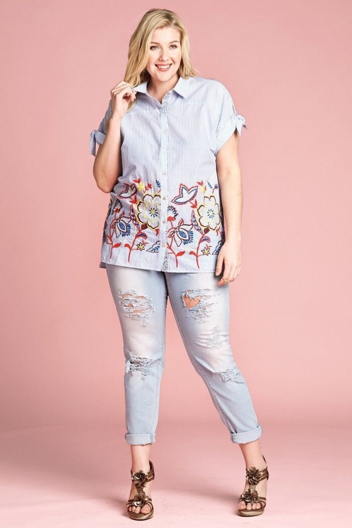 Striped Buttoned Down Collared Blouse - Image 2