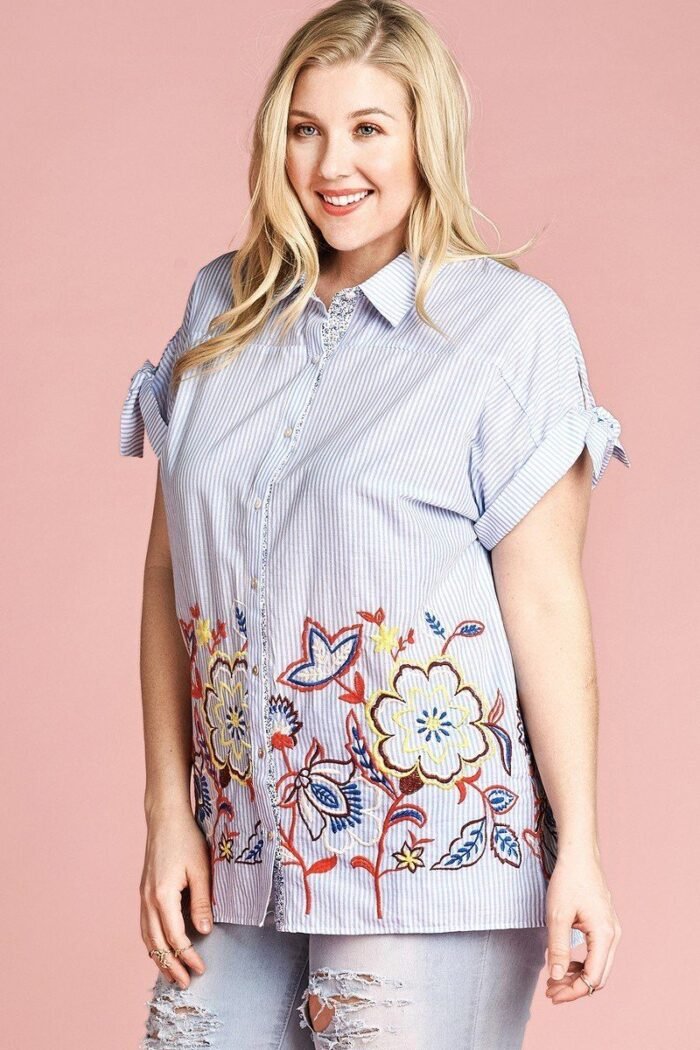 Striped Buttoned Down Collared Blouse - Image 3
